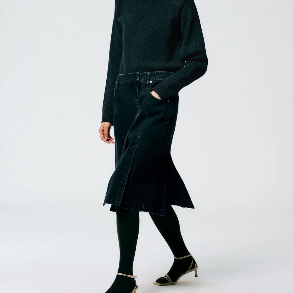 Tibi size 31 EUC Black Midi Denim Skirt - Classic A-Line Panel